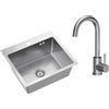 VBChome Lavello da Incasso Acciaio Inox Spazzolato 50x45 cm con Foro per Rubinetto Lavandino da Cucina con Scarico Sifone e Rubinetto Design Moderno Resistente Facile da Pulire Ampio Spazio di Lavoro