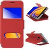 N NEWTOP Cover Compatibile per Samsung Galaxy J4 Plus, HQ Windows Notifiche Display Risposta Finestra Custodia Libro Flip Magnetica Simil Pelle Stand Protettiva (Rosso)