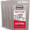 Ember Beef Biltong Chilli 1kg - Snack Proteico Jerky di Carne Secca - Pochi Grassi, Senza Zuccheri Aggiunti, Keto, Senza Coloranti o Aromi Artificiali - 4 Buste Richiudibili Formato Scorta da 250g