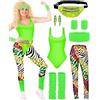 BIQIQI Costume Anni 80 Donna Tuta Sportiva in Stile Retro Costume Body Legging Fascia per capelli Braccialetti Scaldamuscoli Orecchini Marsupio Body anni '80 Completo per anni '80 e '90
