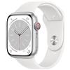 Apple Watch Series 8 GPS, Cassa 45 mm in alluminio color argento con Cinturino Sport bianco - Regular