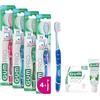 GUM PRO Spazzolino da denti manuale morbido | setole a punta sottile | manico ergonomico antiscivolo | testina compatta | 4 x 1 pezzo (con 1 campione omaggio)