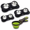 Jikika Ciotole per Gatti e Ciotole per Cani in Acciaio Inox Tappetino Silicone Antiscivolo Animali Domestici Durevole Igienico Accessori 2 Colori Con Paletta Pinza Raccolta Cibo Omaggio - 400 ml Nero