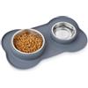 Pecute Ciotola per Gatti 3 in 1, Ciotola per Cani, Doppia Ciotole in Acciaio Inossidabile + 1 Tappetino Sottociotola, Antiribaltamento, Antitrabocco e Antiscivolo, S, Grigio