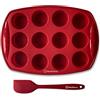 Backhaus Stampo per 12 Mini Muffins con Spatola - Teglie da Forno, Set di Pasticceria Antiaderente in Silicone Platino di qualità Professionale - Rosso
