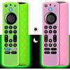 Pinowu Silicone Custodia remota (2 pezzi) Compatibile con Firestick 4K Max/Insignia/Pioneer Alexa Voice Remote Enhanced con cordino (Verde + Rosa Entrambi si illuminano)