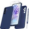 Qasyfanc Cover Protezione Fotocamera per Samsung Galaxy A55 con 2 Pezzi Vetro Temperato, Custodia Samsung A55 5G Silicone Morbida, Antiurto, Sottile, Blu