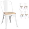 Kosmi - Set di 4 sedie bianche in metallo e legno chiaro stile industriale di fabbrica in metallo bianco opaco e seduta in legno chiaro