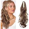 TESS Coda Capelli Extension, 45 cm Ondulato Coda Finta Capelli Con Clip ad Artiglio Castano medio misto a biondo scuro Extension Coda Capelli Sintetico per Donna