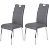 Hela Tische Susi Set di 2 sedie per sala da pranzo, con rivestimento in similpelle di colore grigio, impugnatura incorporata, struttura in metallo cromato, da 43 x 61 x 98 cm