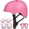 KORIMEFA Set di Casco Protezione Bambini Casco Bici, Ginocchiere, Gomitiere e Protezione Polso per Bambini da 3-13 Anni, Casco per Hoverboard, Scooter, Pattini, BMX e Bicicletta (Rosa, S)