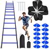 Rainmae PRO Speed Agility Training Set, Include 12 pioli 6,1 m Regolabile Agility Ladder con Borsa, 12 Coni Sportivi, 4 paletti in Acciaio, 1 Paracadute Resistenza per Bambini Adulti Calcio Allenamento