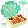 WECUTE Porta Pranzo Bambini, Lunch Box ermetico 1330ml Bambini Adulto Bento Box con 5 Scomparti e Posate, Schiscetta Contenitore Pranzo per Lavoro Picnic Ufficio,Microonde e Lavastoviglie (Verde)