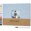 Vienrose Album Fotografico Autoadesivo con Finestra di Visualizzazione 10 x 15, Piccolo Album Scrapbook con Copertina in Lino 40 Pagine Bianche con Penna in Metallo, 21,5x30 cm Blu cielo