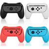 JoyHood Impugnature per Nintendo Switch, Manico del Controller Ergonomico Compatibile con Joy Con e Modello Switch OLED 2021 (Confezione da 4)(Rosso-Blu-Nero-Bianco)