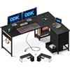 ODK Scrivania Angolare con Cassetti, 135×100 cm Scrivania ad Angolo Reversibile con Prese di Corrente e Porta USB, Scrivania Salvaspazio a L con Spazio di Archiviazione per Ufficio, Nero