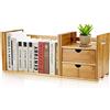 AYNEFY Scaffale estraibile da scrivania, organizer in legno di bambù, con 2 cassetti, regolabile, mini scaffalatura da ufficio, piccolo scaffale da scrivania, 51-80 x 20 x 18 cm