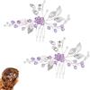 LUTER 2pz Pettini per Capelli a Foglia, Pettine per Capelli con Strass Pettini Laterali per Capelli Clip per Pettini per Capelli in Cristallo per Ragazze Donne Spose Damigelle d'Onore (Viola)