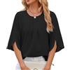 OLIPHEE Classico Camicia Girocollo Donna Manica a 1/2 Chiffon Blusa Plissettata Estiva Elegante Top (L, Anero)