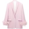 CBLdF Blazer Donne Blazer Decorato con Piume Blazer Casual-Rosa-S