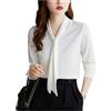 KWTF Abbigliamento Moda Coreana Camicia da Donna in Raso Solido Drappeggiato con Fiocco Collo Manica Lunga Gialla Elegante Camicetta di Lusso Top da Donna Femminile