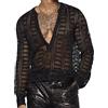 AIEOE Camicia a rete da uomo trasparente a rete in pizzo per feste club wear, maglia estiva, C01, L