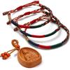 LUCKY BUDDHIST 3 Bracciali Tibetani Buddisti Regolabili - Bracciali in Corda Intrecciata per Uomo e Donna - Include Portachiavi Buddha in Legno