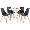 buybyroom Set da pranzo rotondo composto da un tavolo bianco e 4 sedie nere abbinate, adatto per sala da pranzo, cucina, caffetteria, ufficio e salotto