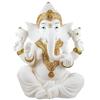 DRW Figura Ganesha seduta bianca e oro resina dipinta a mano 36 cm