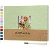 Vienrose Album Fotografico Autoadesivo con Finestra di Visualizzazione 10 x 15, Piccolo Album Scrapbook con Copertina in Lino 40 Pagine Bianche con Penna in Metallo, 21,5x30 cm Verde erba