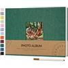 Vienrose Album Fotografico Autoadesivo con Finestra di Visualizzazione 10 x 15, Piccolo Album Scrapbook con Copertina in Lino 40 Pagine Bianche con Penna in Metallo, 21,5x30 cm Verde scuro