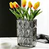 LODCZIOE Vaso da fiori in cristallo trasparente, ispessito, 20 cm, grande vaso quadrato, decorativo moderno, centrotavola, grigio