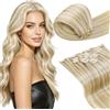 LaaVoo Extension Clip Capelli Veri, Biondo Chiaro con Riflessi Dorati, 45cm 120g 7pcs, Capelli Naturali, Lunga Durata, per Cerimonie Importanti, Colore P16-22