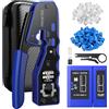 Proster Pinza Crimpatrice RJ45 Pass Through Multifunzione Spelafili per Cavo Rete Cat5 Cat5e Cat6 Cat6a Kit Strumento Crimpatura con 50pz Connettori Cat6 e Coperture di Protezione Tester Custodia