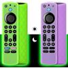 Pinowu Silicone Custodia remota (2 pezzi) Compatibile con Firestick 4K Max/Insignia/Pioneer/Omni Alexa Voice Remote Enhanced con cordino (Verde + Viola Entrambi si illuminano)