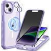 seacosmo Cover per iPhone 14 Privacy Magnetica, Compatibile con Magsafe, Antispy Schermo Integrata in Vetro Temperato, Protezione Fotocamera, Custodia 360 Gradi Antishock Fronte Retro - Viola