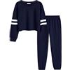 Arshiner Bambini Completi in 2 pezzi Ragazze Crop Top Felpe con cappuccio Maniche lunghe Moda Felpe e pantaloni sportivi Blu 160