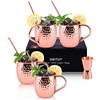 SIKITUT Bicchieri Rame Moscow Mule Set di 4, 100% Tazze Rame Lavorate a Mano, set da 550ml con BONUS: 4 Cannucce di Rame da Cocktail di Alta Qualità e 1 Jigger