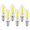Jiotouhu Lampadina LED a candela E14, dimmerabile, 6 W, equivalente a 60 W, bianco freddo 6500 K SES (vite Edison piccola), lampadine a LED C35 a filamento vintage a risparmio energetico, 6 confezioni