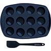 Backhaus Stampo per 12 Mini Muffins con Spatola - Teglie da Forno, Set di Pasticceria Antiaderente in Silicone Platino di qualità Professionale - Nero