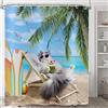 ASDCXZ Tenda da doccia divertente 180 x 180 cm, divertente gatto in vacanza spiaggia di sabbia maritim per bambini lavabile in poliestere impermeabile per vasca da bagno con 12 tende da doccia Hake