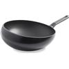 BK Wokarang Padella Wok in Ceramica Antiaderente Sana da 30 cm, Manico in Acciaio Inox, Senza PFAS, Induzione, Sicura per Forno e Griglia fino a 160°C, Durevole e Professionale, Lavastoviglie, Nero