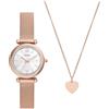 Fossil Carlie Orologio per donna, movimento al quarzo con cinturino in acciaio o in pelle, Set in oro rosa