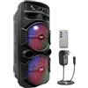 Pyle Portable Bluetooth PA Speaker System - 600W Rechargeable Outdoor Bluetooth Speaker Portable PA System w/Dual 8" Subwoofer 1" Tweeter, Microphone In, Party Lights, USB, Radio, Remote