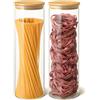 Praknu Porta Spaghetti di Vetro - Alti 30 cm - Set di 2 Contenitori Ermetici per Pasta - Con 4 Guarnizioni - Lavabili in Lavastoviglie - Barattoli Grandi 2 l
