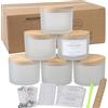 MILIVIXAY - Confezione da 6 barattoli per candele da 16 once con coperchi in bambù e kit per la produzione - 3 stoppini, vetro spesso e smerigliato bianco in massa per candele grandi - Contenitori per