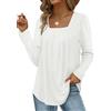 ABINGOO Camicetta con Collo Quadrato da Donna Manica Lunga Elegante Casual Tinta Unita Camicia Top Pieghettata Blusa Autunno Primavera Tunica(Bianco,L)