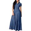 nicticsi Abito Estivo Donna Abito Lungo Boho Jeans Abito Bottone Larghi Manica Corta V Scollo Colore Solido Maxi Abiti Tunica Camicia Abito A Blu Scuro XL