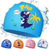 YOUYIKE Dinosauro Cuffie da Nuoto per Bambini, Cuffia da Piscina Ragazzo in Silicone, Cuffia da Bagno Elastico Impermeabile Antiscivolo per Capelli Lunghi e Corti, Ragazzi Ragazze per età 3-12 anni