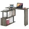 Furinno Moore - Scrivania da computer a L, per scrivere e studiare, con mensola a 3 ripiani, farnia/nero